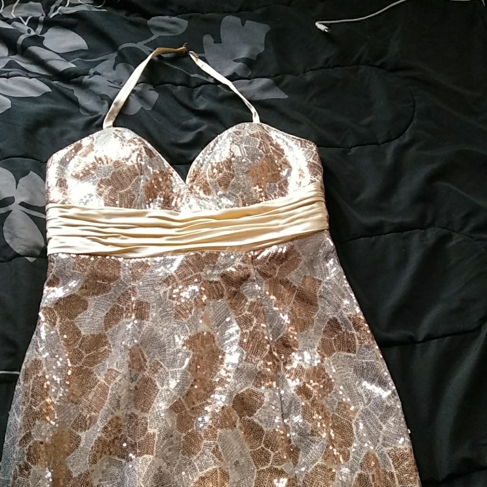 Halter Champagne & Silver Prom Dress